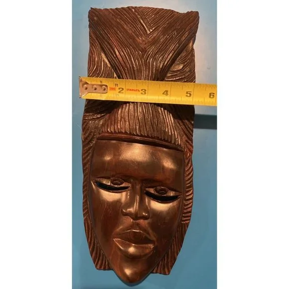 Vintage African Folk Art Hand Carving Wood Wall Hanging Mask - Picture 5 of 7